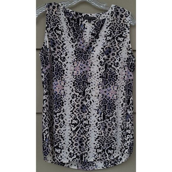 Adrianna Papell Animal Print Snake Tank Top Blouse V neck Black Beige Purple S - Picture 6 of 7